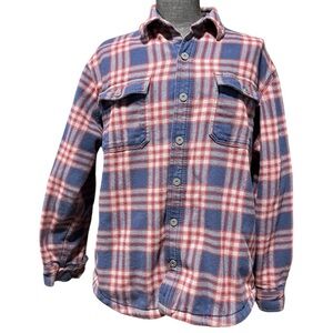 Duluth Trading Flannel Snap Fleece Lined Plaid Shirt Shacket Large Thick Outdoor
